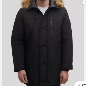 Guess Men's Winter Parka Coat Size Medium Black Fur Hood